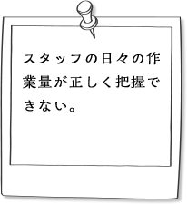 スタッフの日々の作業量が正しく把握できない。
